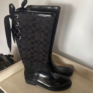 COACH Tristee Black lace up rain boots size 8